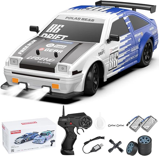 RC Drift Car Remote Control Toy Rally Sport Car 1:16 4WD 18KM/H High Speed Model Vehicle 2.4GHz 2 * 7.4V 500mAh with LED Lights Spray Rubber Tire Off-Road Vehicle Truck Hobby Toys Adults & Kids