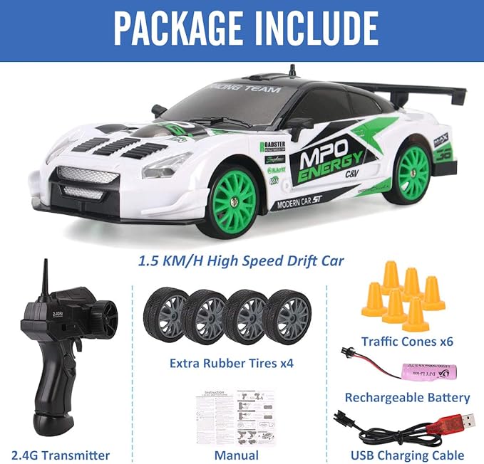 Liberty Imports RC Drift Car 1/24 2.4GHz 4WD Remote Control Sport Racing On-Road Vehicle with LED Light, Batteries and Drift Tires (Style 2)