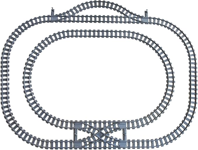 Train Track Railroad Accessories - City Train Track System with Railroad Crossing, Compatible with Major Brand Trains in Building Blocks