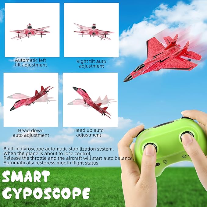 RC Plane, Remote Control Wireless Airplane Toy - 2 CH RC Airplane 2.4GHZ RC Glider with Lights, Remote Control Airplanes Foam RC Fighter Airlane Jet for Adults Kids