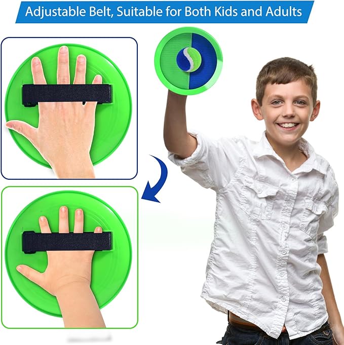 Toss and Catch Game Set - 2 Paddles, 2 Balls and 1 Storage Bag - Great Outdoor Toys/Gifts for Kids - Classic Beach and Yard Games (Blue and Green)