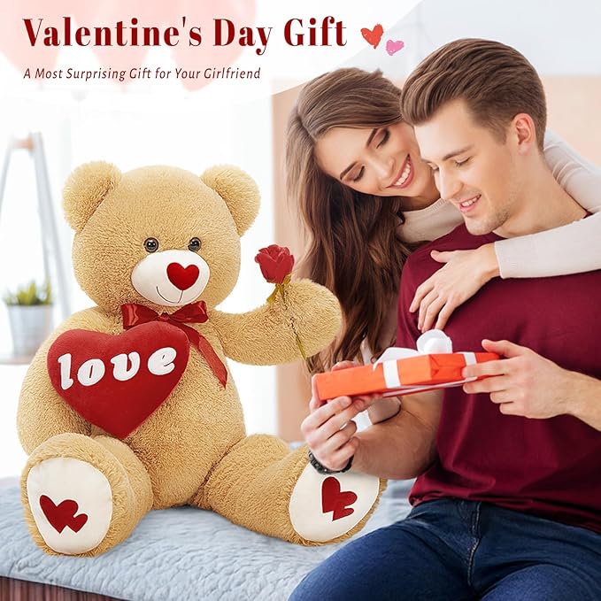 MorisMos Giant Teddy Bear Stuffed Animal, Red Love Heart Large Bear Plush for Girlfriend, Soft Bear Gift for Boyfriend Kids, 33inch