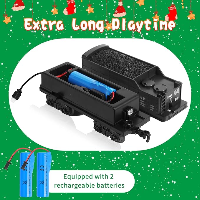 Train Set, Christmas Train Sets for Around The Tree Electric Train with Steam, Lights and Sound, Model Train Set for Kids Toy Gifts for 3 4 5 6 7 8+ Years Old (No Remote)