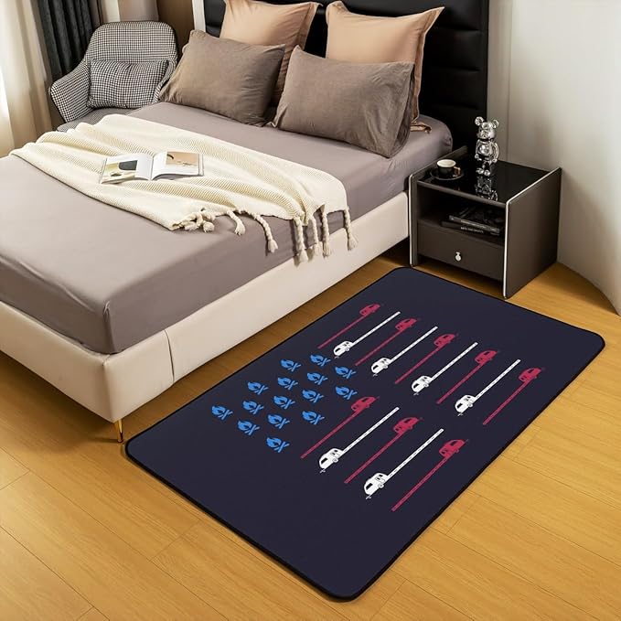 Erosebridal Camping Area Rug 3x5 American Flag Rug for Boys Men Rustic Campfire RV Car Carpet Abstract Road Blue Red Black Non Shedding Living Room Rugs