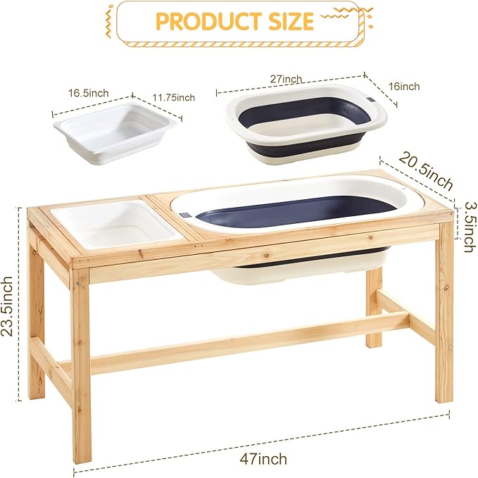 Beright Outdoor Wooden Sensory Table, Toddler Play Sand Table with 2 Storage Bins, Perfect for Kids' Outdoor Activities