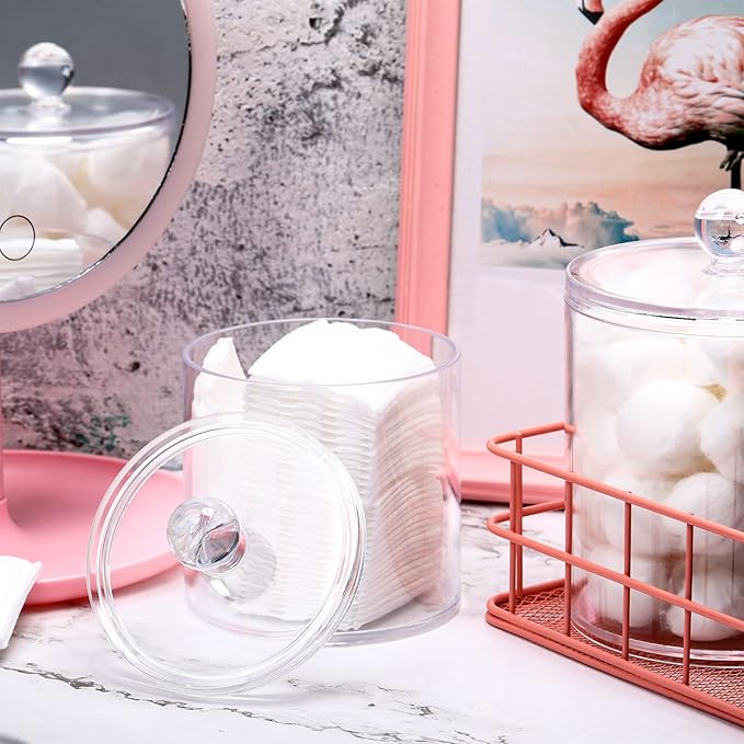 Meanplan 6 Pack Acrylic Holder Dispenser Plastic Apothecary Jars with Lids for Cotton Ball, 10/22/39 oz Clear Plastic Storage Jars Floss Holder Container for Cotton Swab Bathroom, 3 Sizes