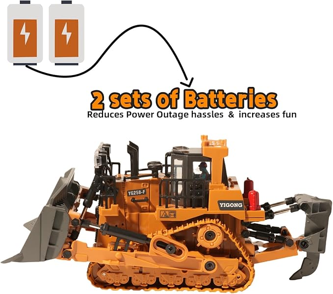 9-Channel Metal RC Bulldozer with Lights and Sound - Remote Control Heavy Equipment Construction Vehicles Dozer Toys for Adults Kids Boys Ages Year 3 4 5 6 7 8 9 10 11 12 13+