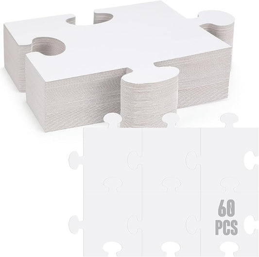 60 Pcs Large White Blank Cardboard Puzzles to Draw on 8 x 9 Inch Make Your Own Jigsaw Puzzle Pieces Giant Double Puzzle Blank White Papers for Kids Adult DIY Arts and Crafts Projects