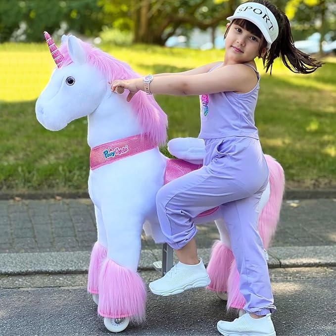 PonyCycle Ride on Pink Unicorn Horse Toys Ride on Toys for Kids 4-8 Year Old Riding Unicorn for Toddlers Size 4 Outdoor Indoor Ride on Animal with Music Sounds Birthday Gifts Ux402.