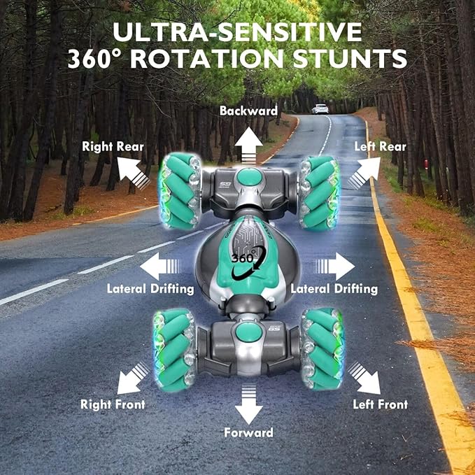 Gesture Sensing RC Stunt Car, Gesture RC Car for 6-12 yr Boys Girls, Hand Controlled RC Car 360° Double-Side Rotation with Lights, 2.4GHz 4WD Remote Control Twist Cars, Xmas Gifts for Kids Age 8-12