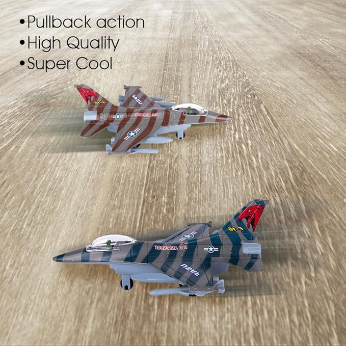 ArtCreativity Diecast F-16 Fighter Jet Toy, Pull Back Military Fighter Jets, Set of 2, Diecast Metal Airplane Jet Toys, Air Force Military Cake Decorations, Birthday Gift for Toddler Boys and Girls