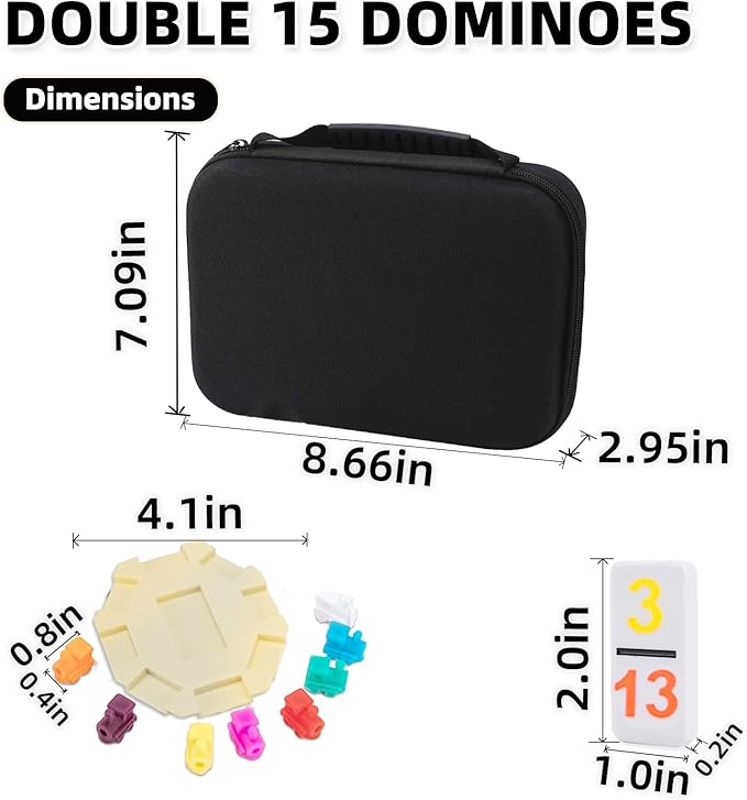 Mexican Train Dominoes Double 15 Set | 136 Colored Number Tiles with Lightweight EVA Case | Family & Adult Strategy Board Game for Travel
