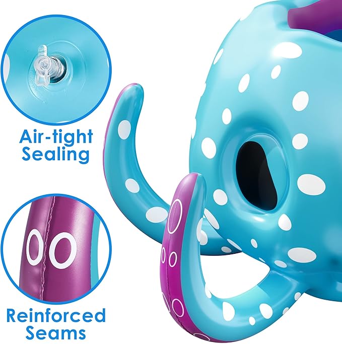 iPlay, iLearn Pool Wave Kids Octopus Pool Toys, 2-in-1 Inflatable Float Water Game, Basketball Hoop Ring Toss Outdoor Swim Play, Cool Summer Family Party Gift 3 4 5 6 7 8 Year Old Boy Girl Child-Blue