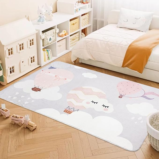 ABREEZE Kids Rug Play Mat Ultra Soft Rugs for Kids Room, 4'x5.3' Non Slip Cartoon Children Nursery Rug Baby Rug Area Rug Kids Carpet for Bedroom Decor Playroom Living Room