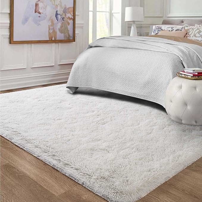 Ompaa Fluffy Rug, Super Soft Fuzzy Area Rugs for Bedroom Living Room - 3' x 5' Large Plush Furry Shag Rug - Kids Playroom Nursery Classroom Dining Room Decor Floor Carpet, Cream White