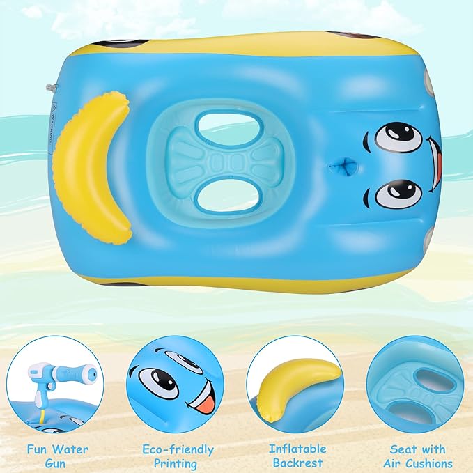 Baby Pool Float Inflatable Car Pool Float Boat with Squirt Gun, Toddler Pool Float Baby Swim Float Swimming Pool Float Kids Toddler Pool Floaties Infant Pool Float Toys for 18-48 Months