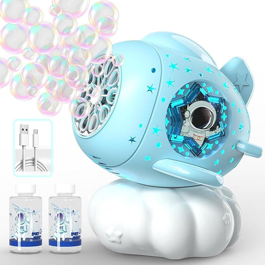 Rechargeable Bubble Machine with LED Light - Make Large Bubbles - 600mL Automatic Cloud Airplane Bubble Maker for Kids - Party Birthday Gifts Outdoor Toys for Toddlers Ages 3+ Boys Girls