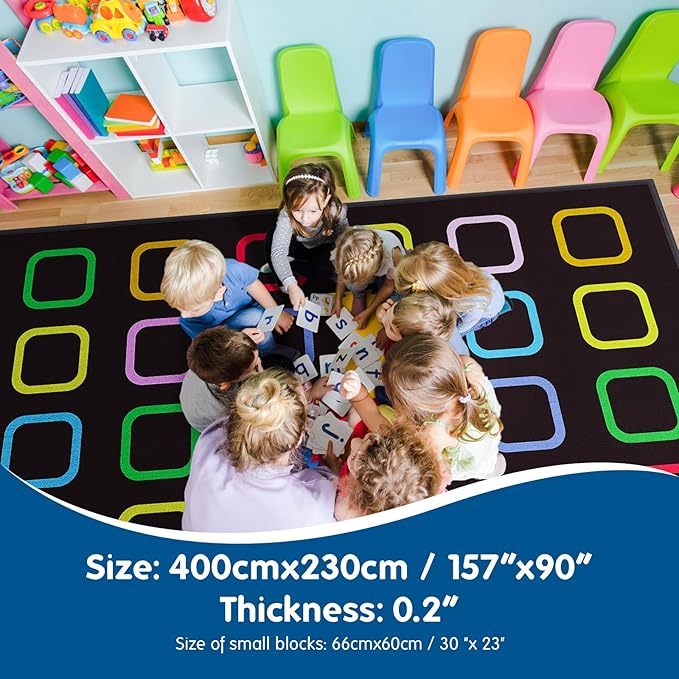 Booooom Jackson Classroom Rug Elementary, Large Black Classroom Carpet Preshool 24 Seating Rug for School, Educational Carpet with Non-Slip Backing (7.5 x 13 ft, G005-Color Mirage-Lite)