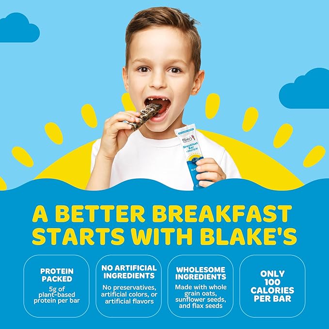 Blake's Seed Based Breakfast Bars with Protein — Blueberry (24 Count), 5g Clean Plant-Based Protein, Gluten Free, Nut Free, Dairy Free & Vegan, Healthy Snacks for Kids or Adults, School Safe