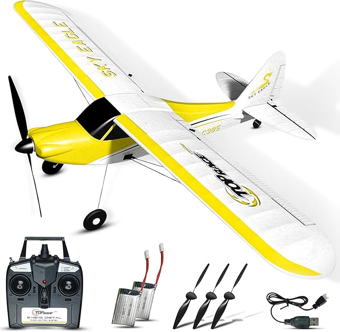 Top Race RC Plane - Remote Control Airplane for Adults and Kids - 4 Channel Stunt Flying, 20" Wing Span, 6-Axis Gyro Stabilizer - Ready to Fly with 3 Spare Propellers - Beginner-Friendly EPP Foam