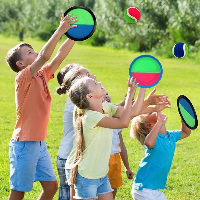 Toss and Catch Game Set, Outdoor Games with 4 Paddles 4 Balls and 1 Storage Bag, Great Outdoor Toys/Gifts for Kids, Classic Outdoor Games, Beach Games, Yard Games