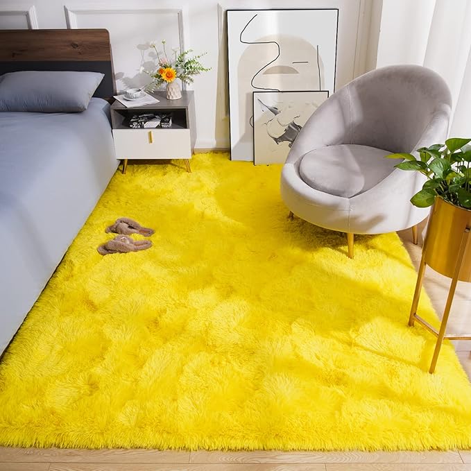 Amearea Premium Soft Fluffy Rug Modern Shag Carpet, 8x10 Feet, Fuzzy Shaggy Rugs for Bedroom Living Room Teen Apartment Decor, Comfortable Indoor Furry Dorm Carpets, Yellow