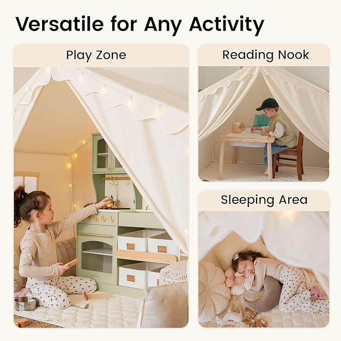 Tiny Land Kids Tent with Mat and Star Lights, Kid Play Tent for Toddlers, Breathable Toddler Tents for Girls, Large Reading Tents - Indoor Playhouse for Boys, Ideal Gift for Birthday & Christmas