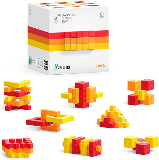 PIXIO Lava - Tiny Magnetic Blocks Building Toy in The Pixel Art Style with Free App - 5/16" Plastic Cubes with 6 Magnets Inside - Open Ended Toy - Creativity Toy for Ages 6+ - 60pcs