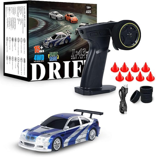 1/43 Mini RC Drift Car with Gyroscope, 2.4GHz Full Proportional High Speed Remote Control Car, RTR 4WD Fast RC Cars with LED Lights Racing Tires, Hobby RC Cars Toy Model Gift for Adults, Kids, Boys