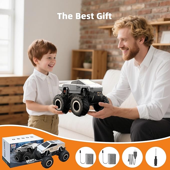 Amphibious Remote Control Cyber Monster Truck for Kids 8-12+ Years Old, 1:16 Scale 4WD All-Terrain RC Stunt Car, Waterproof Off-Road Pool Toy with Lights, Top Birthday Gift for Boys & Girls