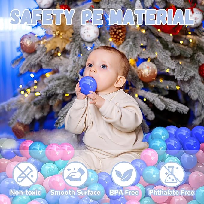 100 Ball Pit Balls for Toddlers, Phthalate & BPA Free Plastic Balls, Crush Proof 2.16" Colorful Balls for Ball Pit Play Toys for Kids with Storage Bag (Pink, Blue, Green)