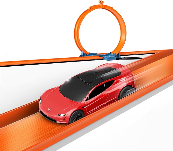Hot Wheels Toy Car RC Tesla Roadster in 1:64 Scale, Remote-Control Vehicle with Controller & USB Cable, Works On & Off Track