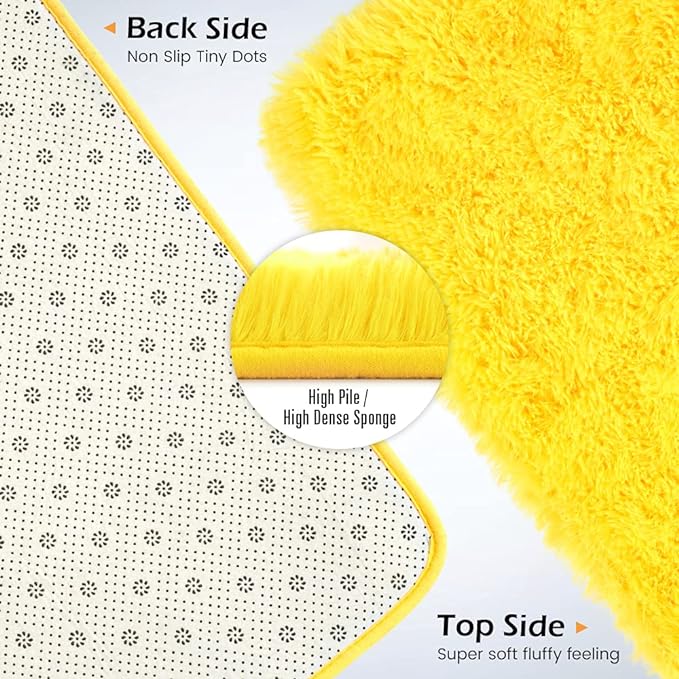 Amearea Shag Fluffy Area Rug for Bedroom Girls Living Room, Extra Soft and Fuzzy Shaggy Rugs, Non Slip, Solid Color Carpet Mat for Boys Nursery Home, Yellow 5x8 Feet