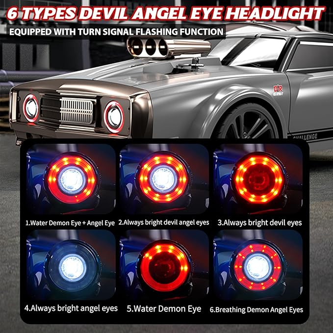 RC Drift Car 1/16 Scale 38KM/H Fast 4WD RC Car 2.4Ghz with 6 Modes of Light 2Pcs Rechargeable Batteries Racing for Boys and Adults Gift