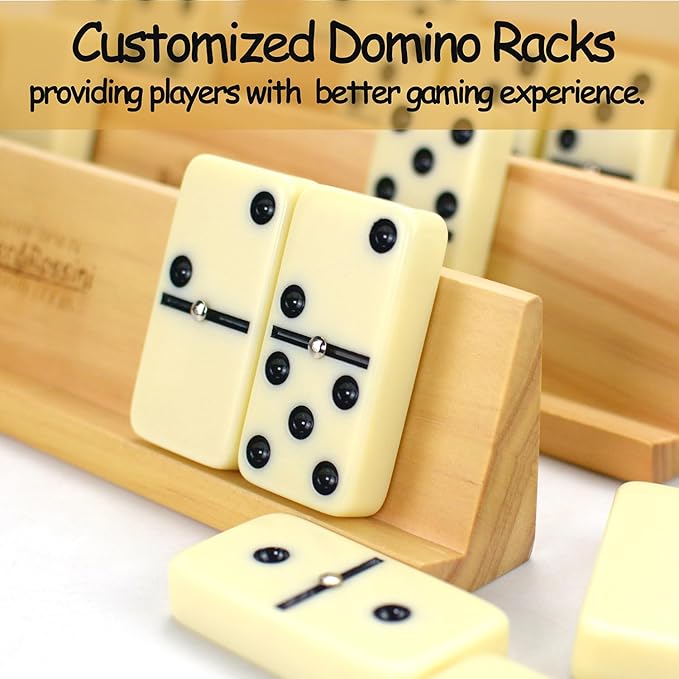 Dominos Set Adults with 4 Domino Racks Double Six Dominoes set in Portable Case Double 6 Domino's Game Set with 4 Wooden Domino Holders in EVA Hard Case Sturdy and easy to carry Ideal Gift Present