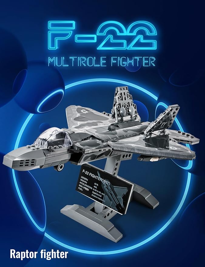SEMKY Military Series F-22 Raptor Fighter Jet Air Force Building Block Set (626 Pieces) -Building and Military Toys Gifts for Kid and Adult
