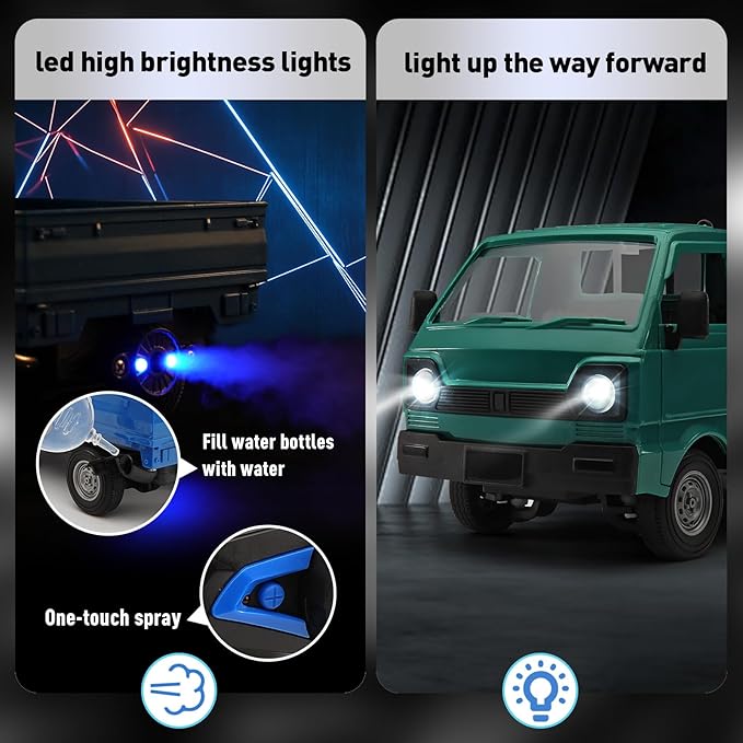 RC Car 1/16 RC Drift Car RTR Remote Control Racing Pickup Truck 2WD Truck Drift Crawler Off Road 2.4G with Spray Music and Light Vehicle Hobby Grade Toy Model for Kids and Adult (Green-1)