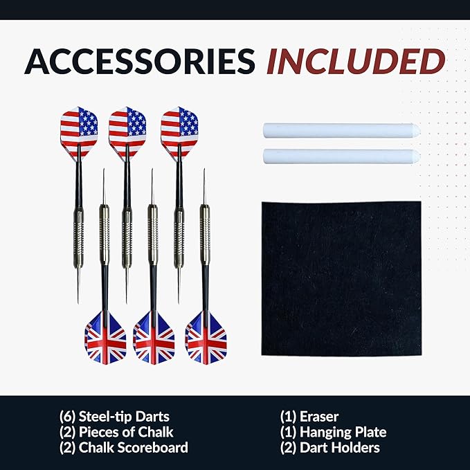 Hathaway Geneva Dartboard and Cabinet Set - Includes 18-in Dartboard, Steel-Tip Darts, Chalk Scoreboards - Perfect for Family Game Rooms, Basements, Home Bars, Wood Grain/Black/Gray