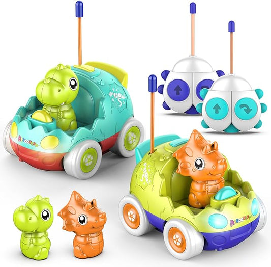 Remote Control Car for Toddlers Toddler Toys for 18+Months RC Cars with LED Lights & Music Dinosaur Toy for Kids 2 3 4 5 Years Old Birthday Gifts for 3+ Year Old Girls Boys -2 Pack