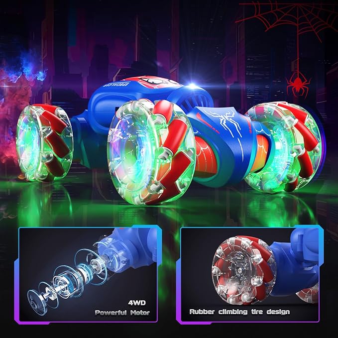 Spider Remote Control Car for Boys, 2.4GHz 4WD Gesture Sensing Rc Stunt Car with Lights Music - Birthday Gifts for Girls,360°Rotate Transform Drift Rc Cars for Boys Age 6-12