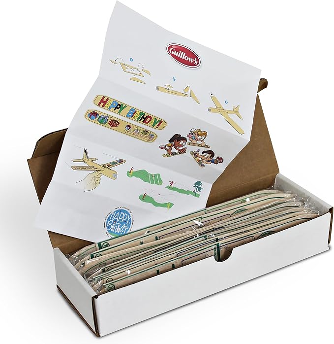 Guillow's 12" Balsa Glider Planes: Happy Birthday - 6 Pack Bundle - Flying Airplane Building Kit, Assemble & Decorate Wooden Gliders, Party Craft Kids Ages 8+