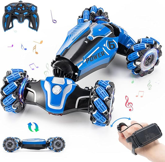 RC Stunt Car, 2.4GHz 4WD Drive Remote Controlled Gesture Sensor Toy Car, Hand Remote Control car with 360° Flipping Light and Music, Children's Toys for Boys and Girls Aged 5-13