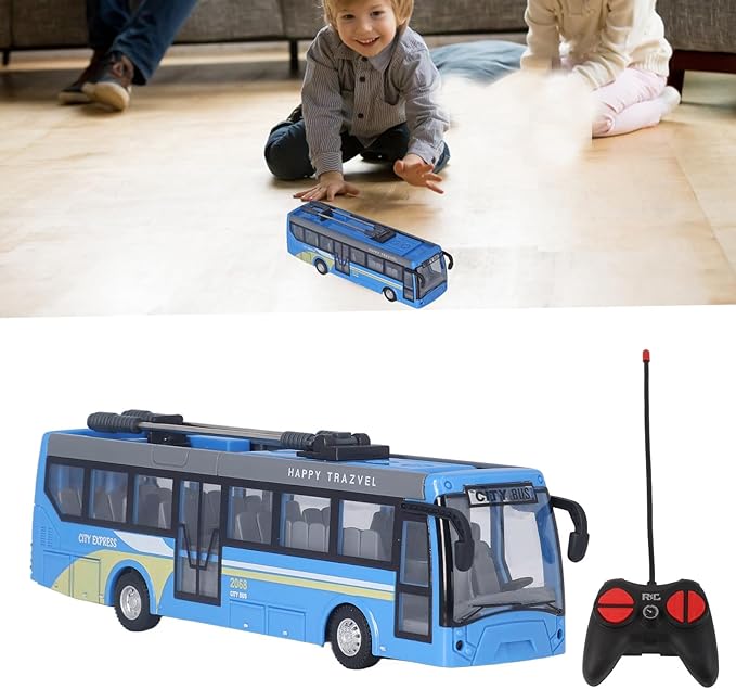 RC School Bus, 8.27 Inches Remote Control City Bus, Simulation All Directions Driving RC Car Electronic Vehicles for Children (Blue)