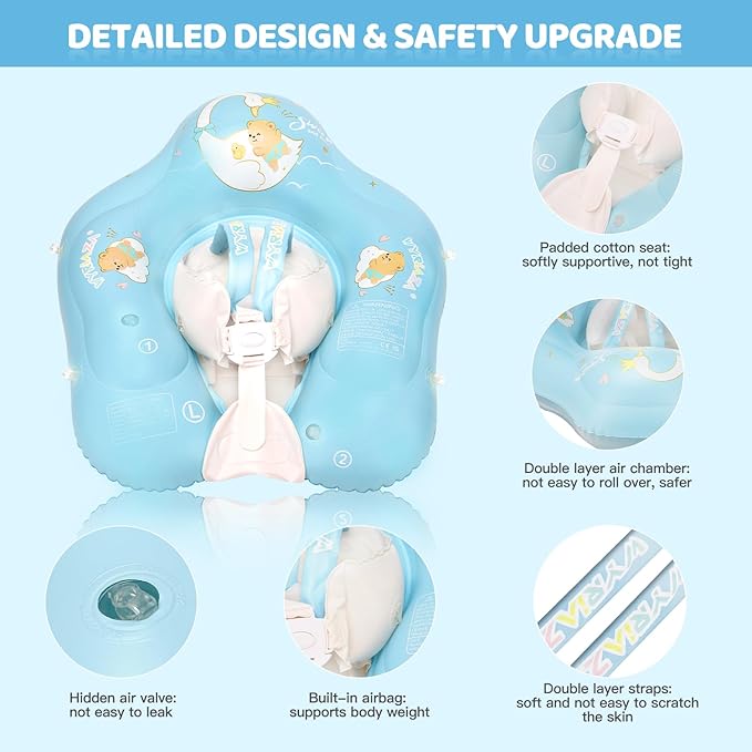 Baby Pool Float with Canopy and Safety Seat,Infant Swim Float & Pool Float & Baby Water Float & Swimming Floats UPF50+ UV Protection for Kids from 3 to 36 Months.(S:3-12 Month/L:6-36 Month)