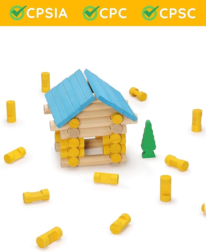 SainSmart Jr. Wooden Logs Set - 229 PCS Classic Building Toy for Kids, Pet Vet Log Kits Compatible with Lincoln Logs, Ages 3+