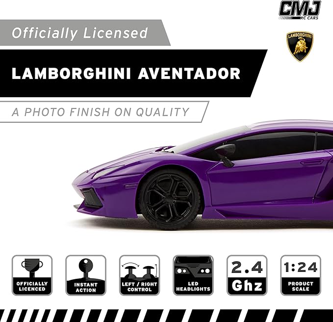 CMJ RC Cars Lamborghini LP700-4 Remote Control RC Car Officially Licensed 1:24 Scale Working Lights 2.4Ghz. Great Kids Play Toy Auto (Purple)