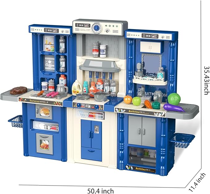 Kids Kitchen playset, Play Kitchen for Kids Ages 4-8, Accessories Set with Realistic Lights and Sounds, Simulation of Spray and Play Sink, Kitchen Set for Kids Ages 3-5 for Girls and Boys