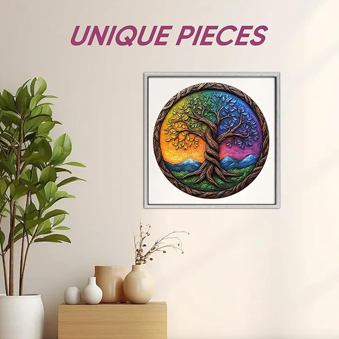 Tree of Life Puzzles for Adults,200 Pieces Wooden Jigsaw Puzzles for Adults and Kids,Extra Thick 5MM,Unique Irregular Shape Tree Puzzles,Family Game Birthday Gifts,11.2x11.2Inches