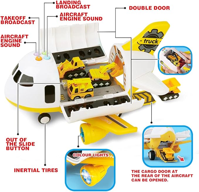 Dwi Dowellin Construction Airplane Toys,Car Toys Set with Light and Sound，Great Birthday Gifts for 3 4 5 6 Years Old Boys (Medium)