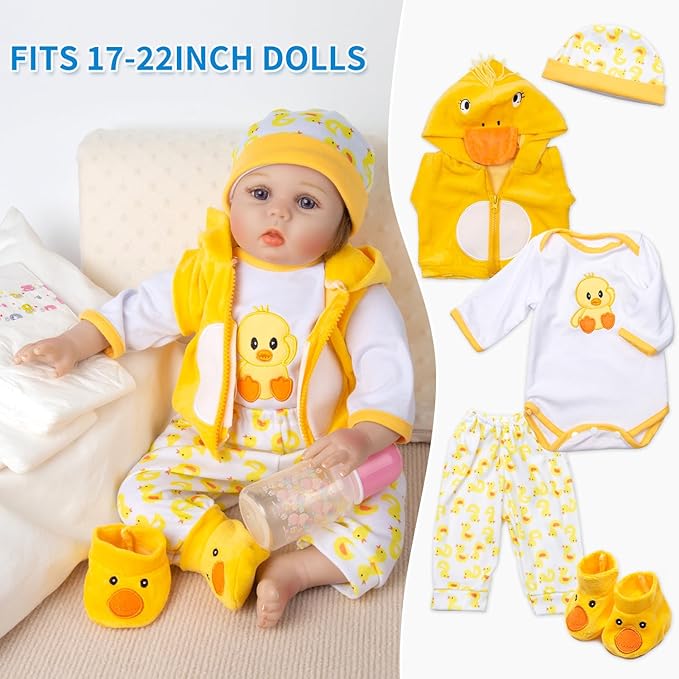 PEDOLLTREE 12pcs Set Reborn Baby Dolls Clothes Accessories with Backpack Diaper Yellow Duck for 17-22 Inch Baby Doll Reborn Doll Newborn Girl&Boy